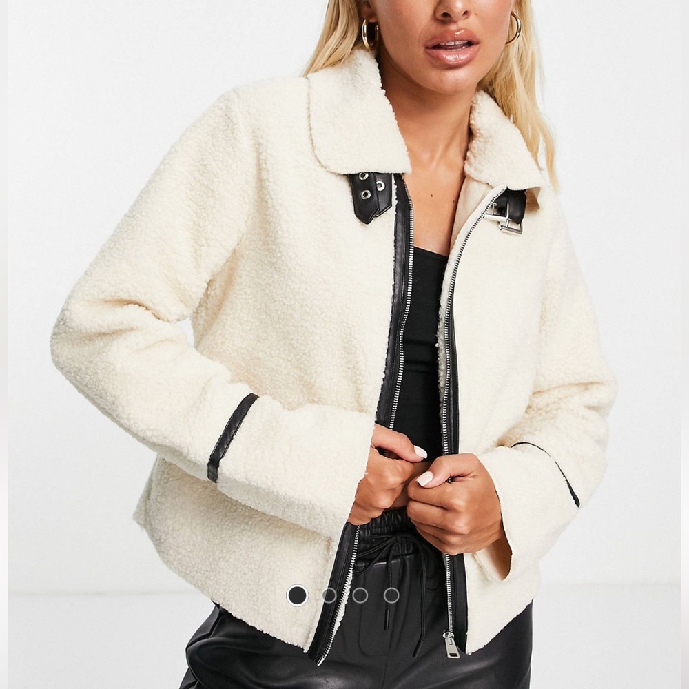 Threadbare lamb borg jacket with binding in cream, bought on ASOS never worn